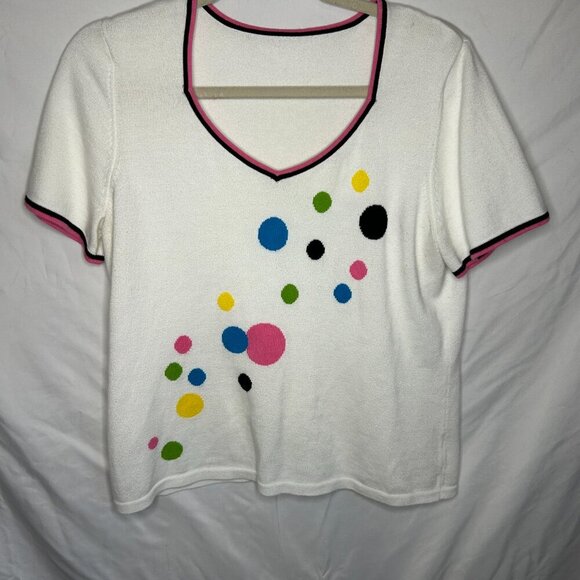 Tops - Retro Polka Dot Knit Tee | Pink & Black Trim | Size Unknown (Fits S-M)